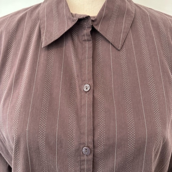 VTG Old Navy pin stripe fitted dress  shirt brown collared long sleeves SZ L EUC - Picture 2 of 8